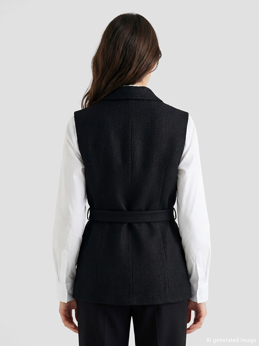 Siyah Gömlek Yaka Kadın Tüvit Klasik Yelek-3