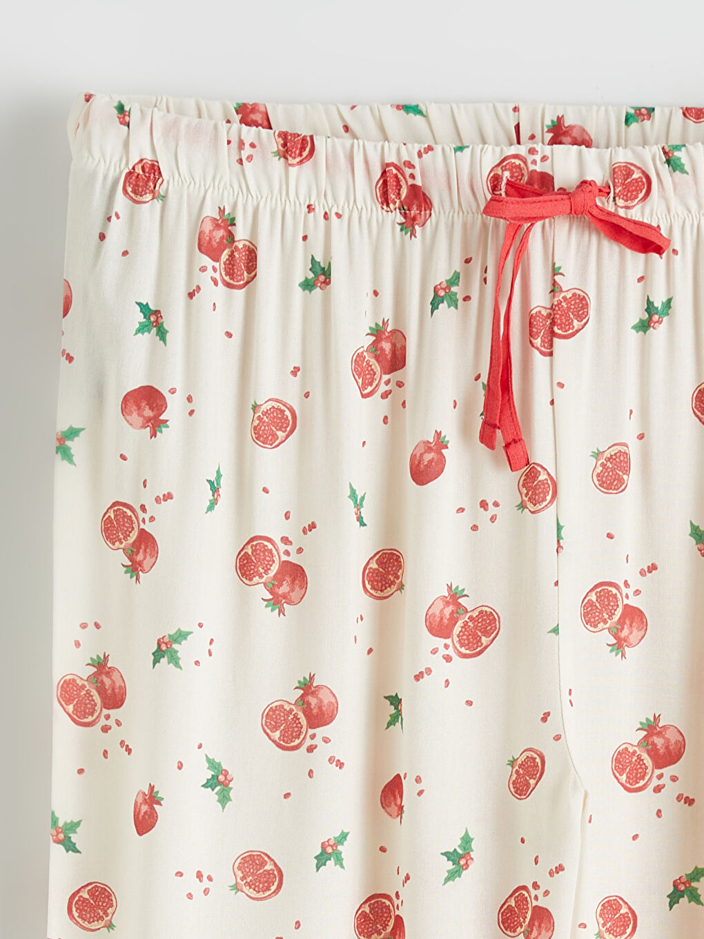 Ekru Beli Lastikli Desenli Kadın Pijama Altı-1