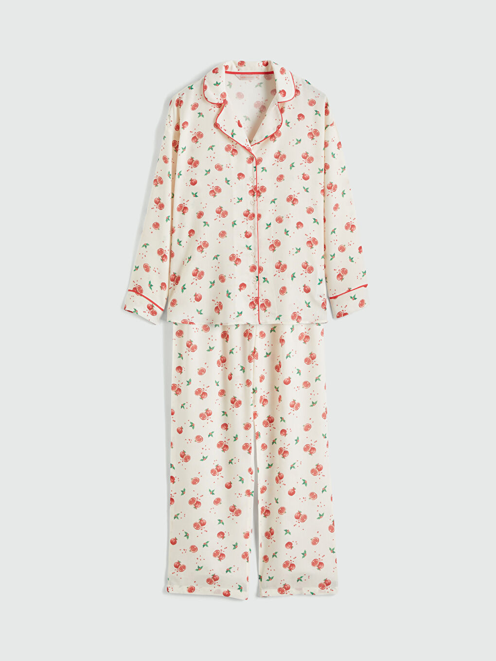 Ekru Gömlek Yaka Desenli Kadın Pijama Takım-4