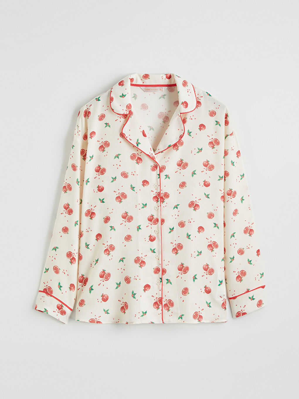 Ekru Gömlek Yaka Desenli Kadın Pijama Takım-5