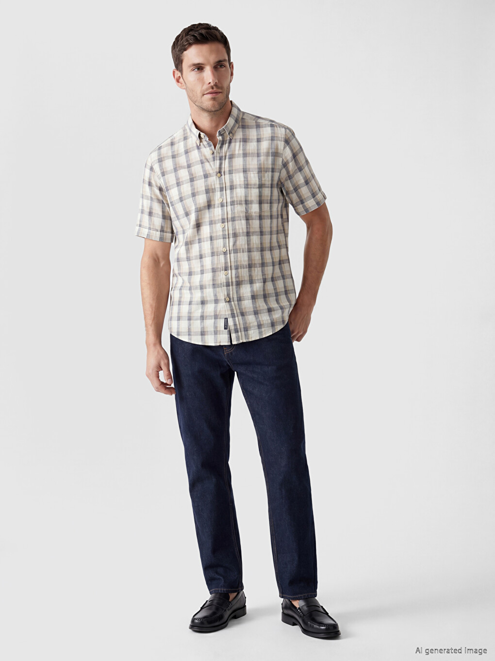 Standard Fit Plaid Poplin Men's Shirt-1