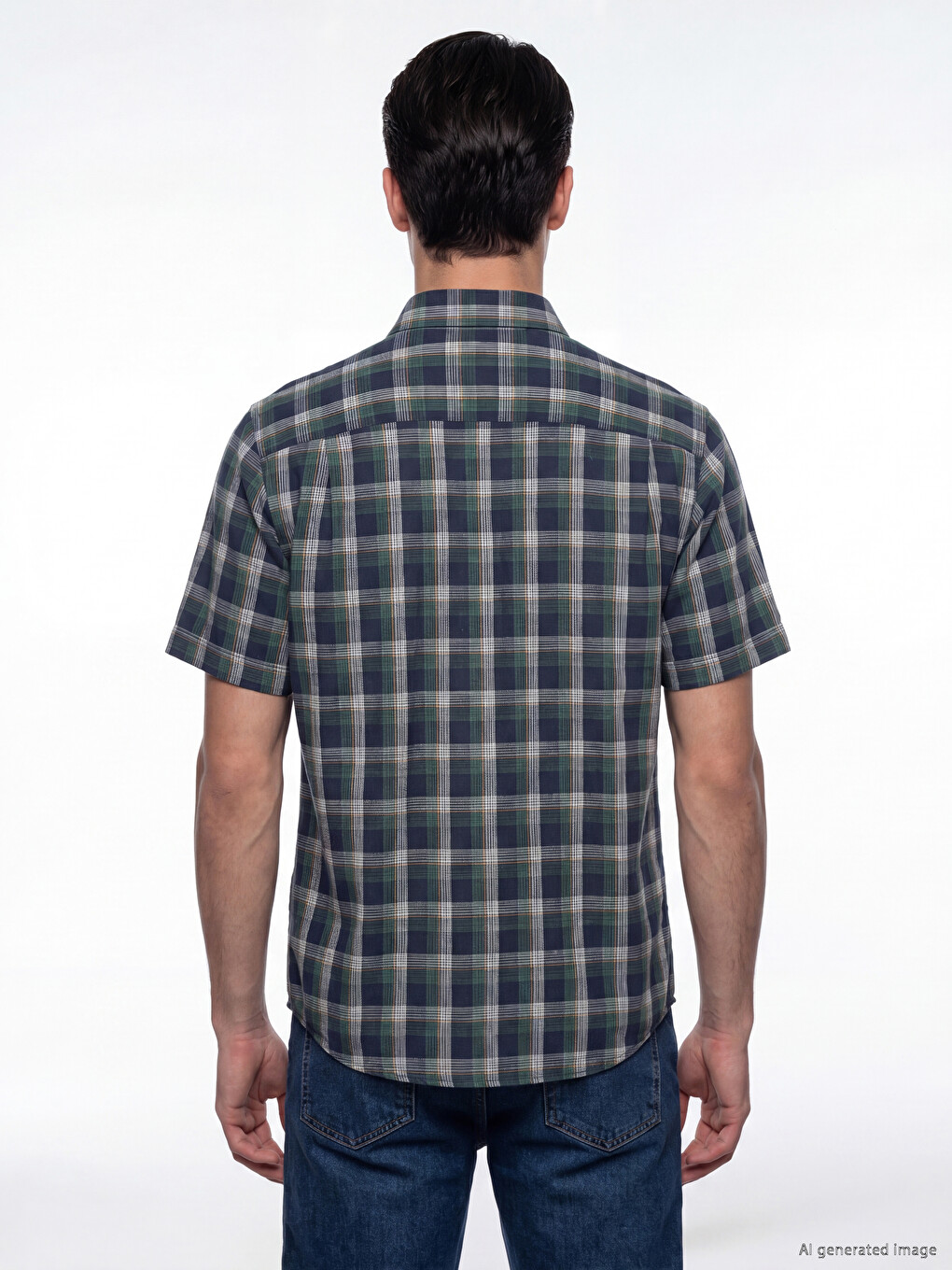 Yeşil Regular Fit Ekose Poplin Erkek Gömlek-3