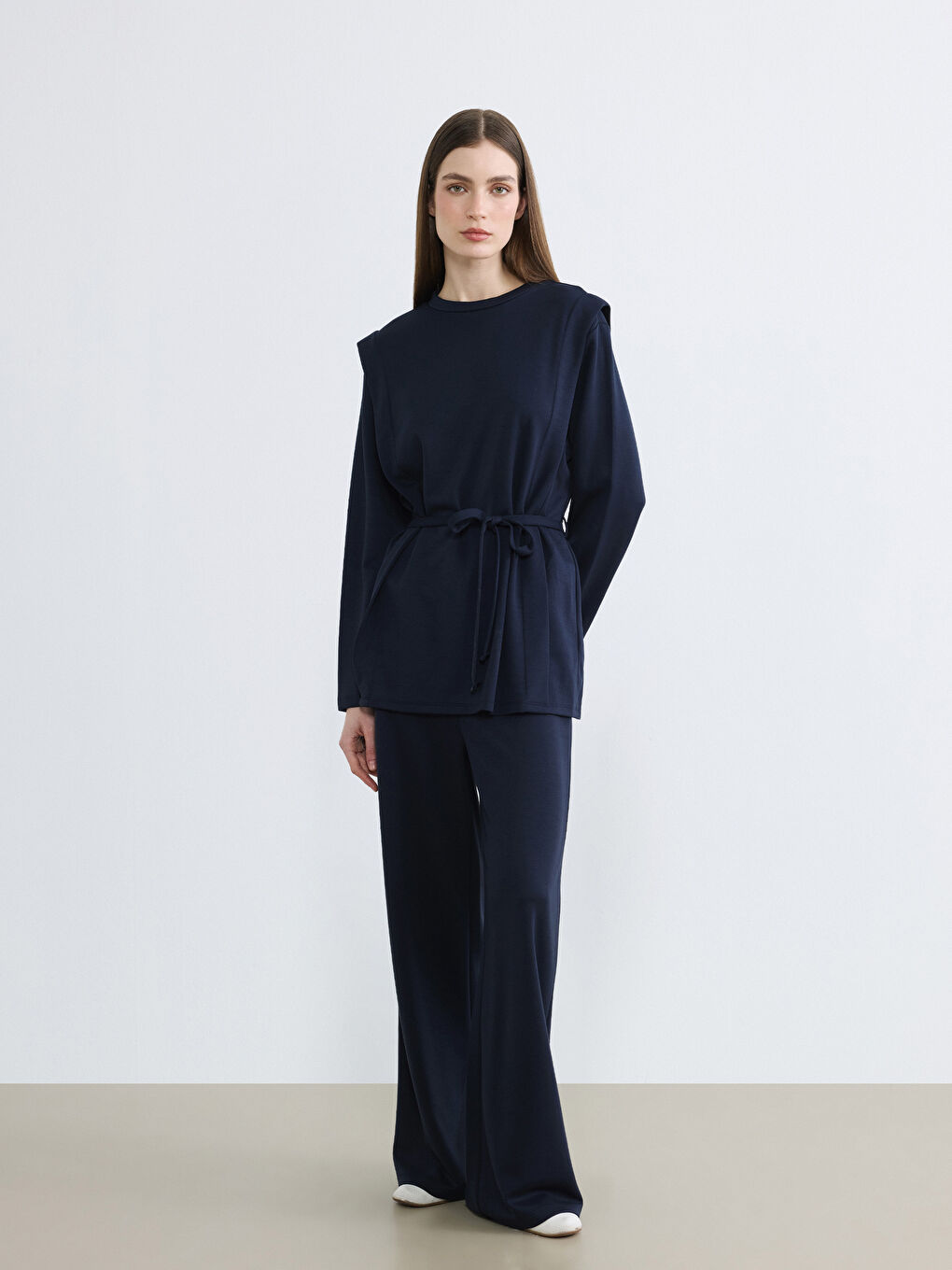 Lacivert Bisiklet Yaka Soft Touch Kadın Sweatshirt Tunik-1