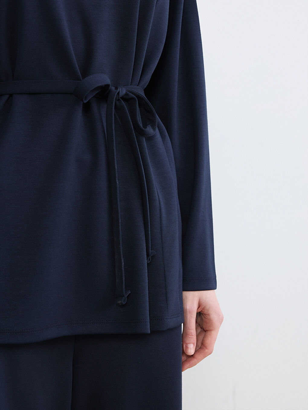 Lacivert Bisiklet Yaka Soft Touch Kadın Sweatshirt Tunik-2