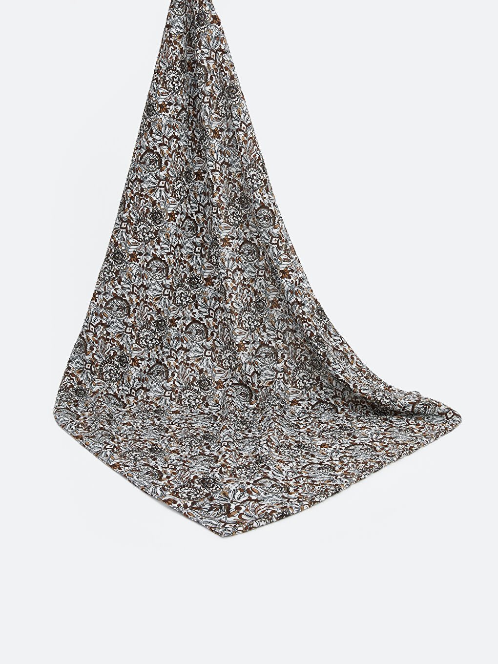 Kahverengi Çiçek Desenli Kadın Şal