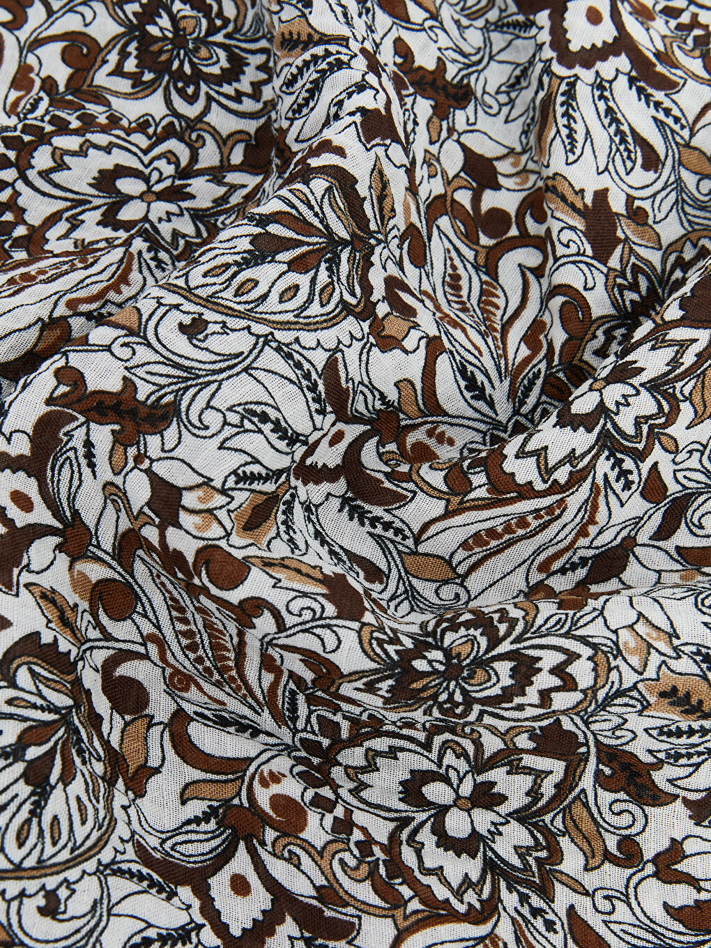 Kahverengi Çiçek Desenli Kadın Şal-2