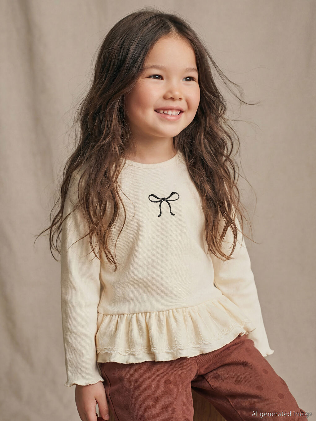 Girls' Two-Piece Set: Crewneck Tee with Bow Detail
