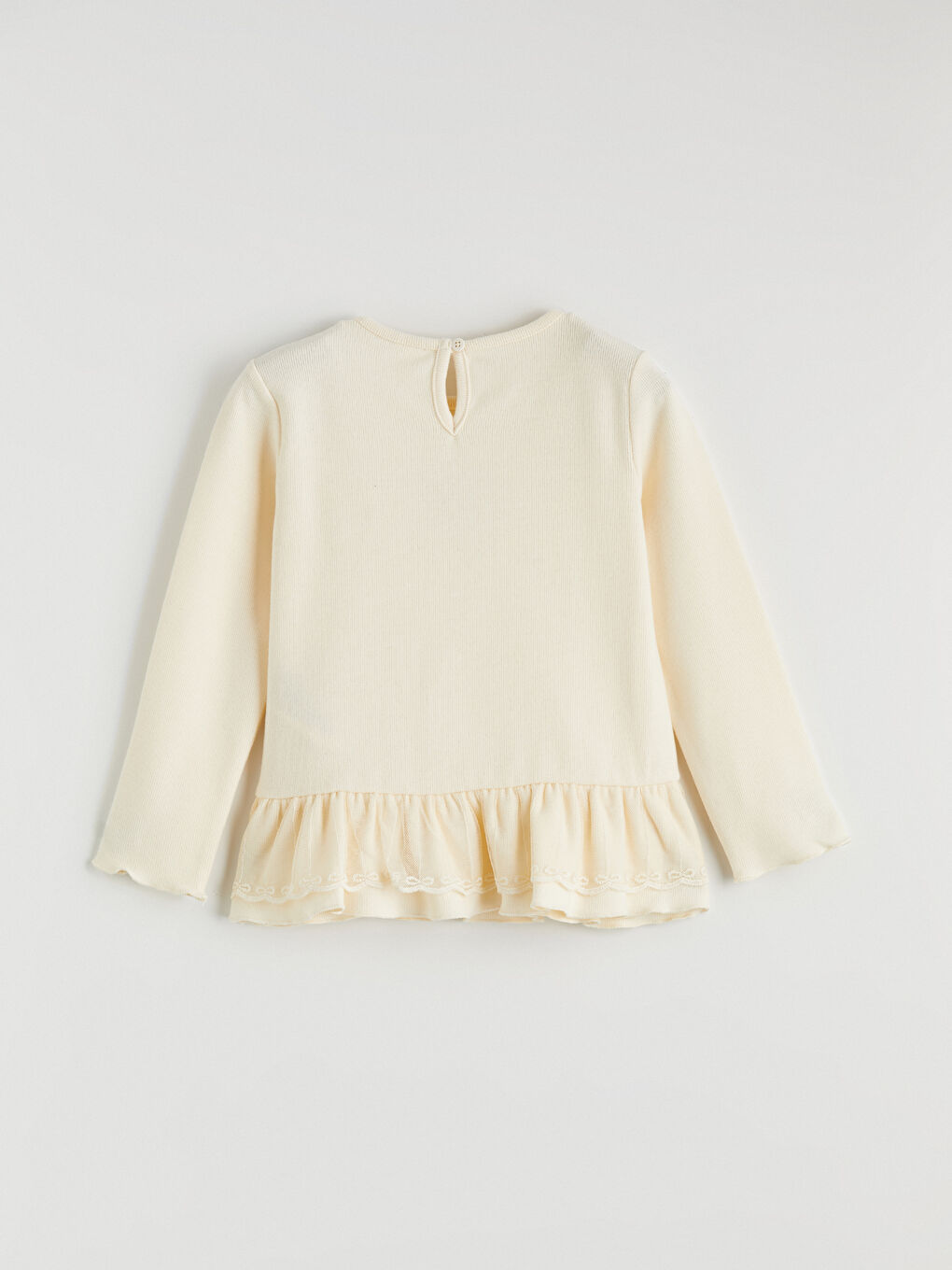 Bej Bisiklet Yaka Fiyonk Detaylı Kız Çocuk Tişört 2'li-3