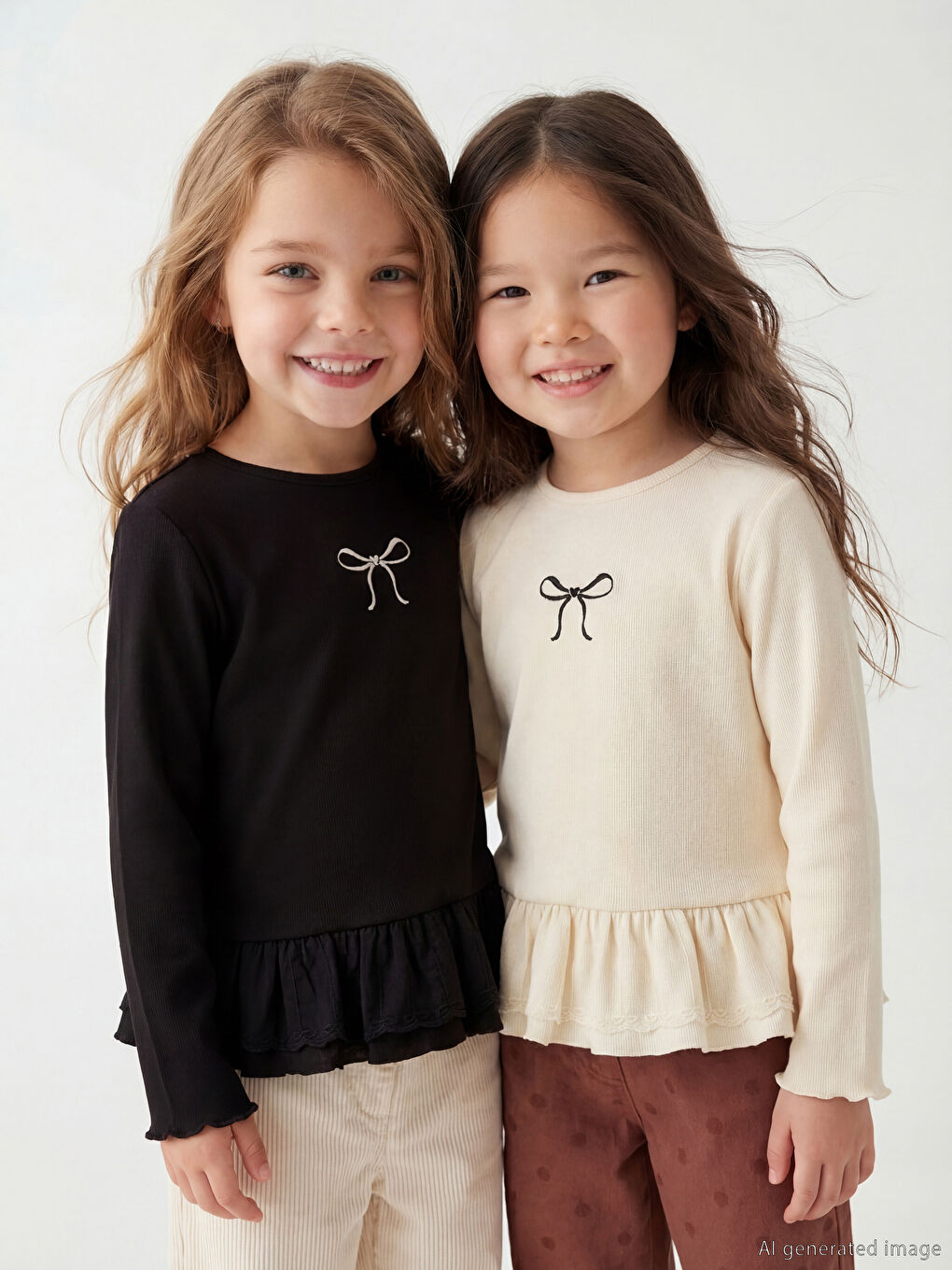 Футболка с круглым вырезом и бантом для девочек, 2 упаковки