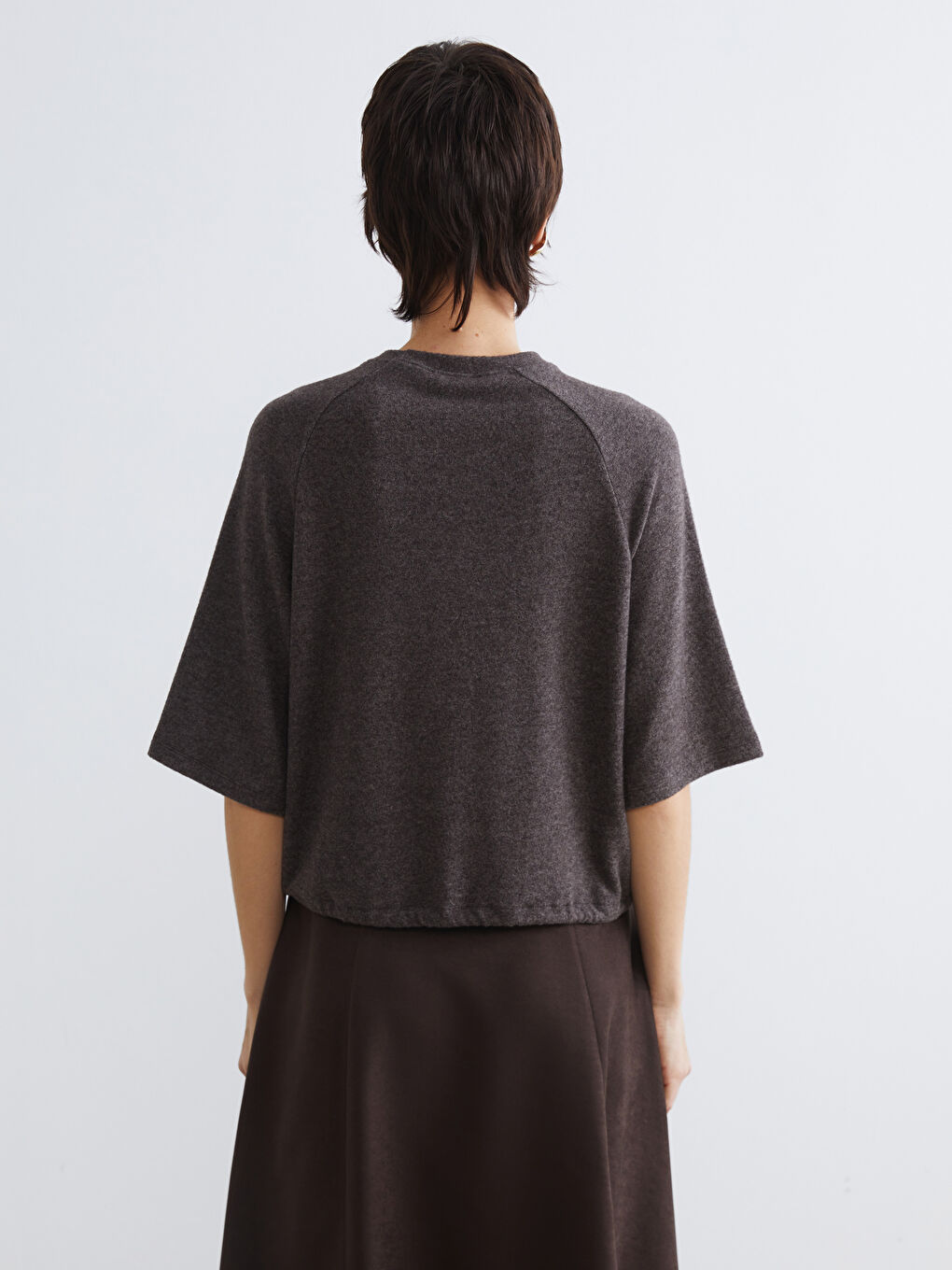 Women's Knit Sweater with Round Neck and Drawstring Waist-7