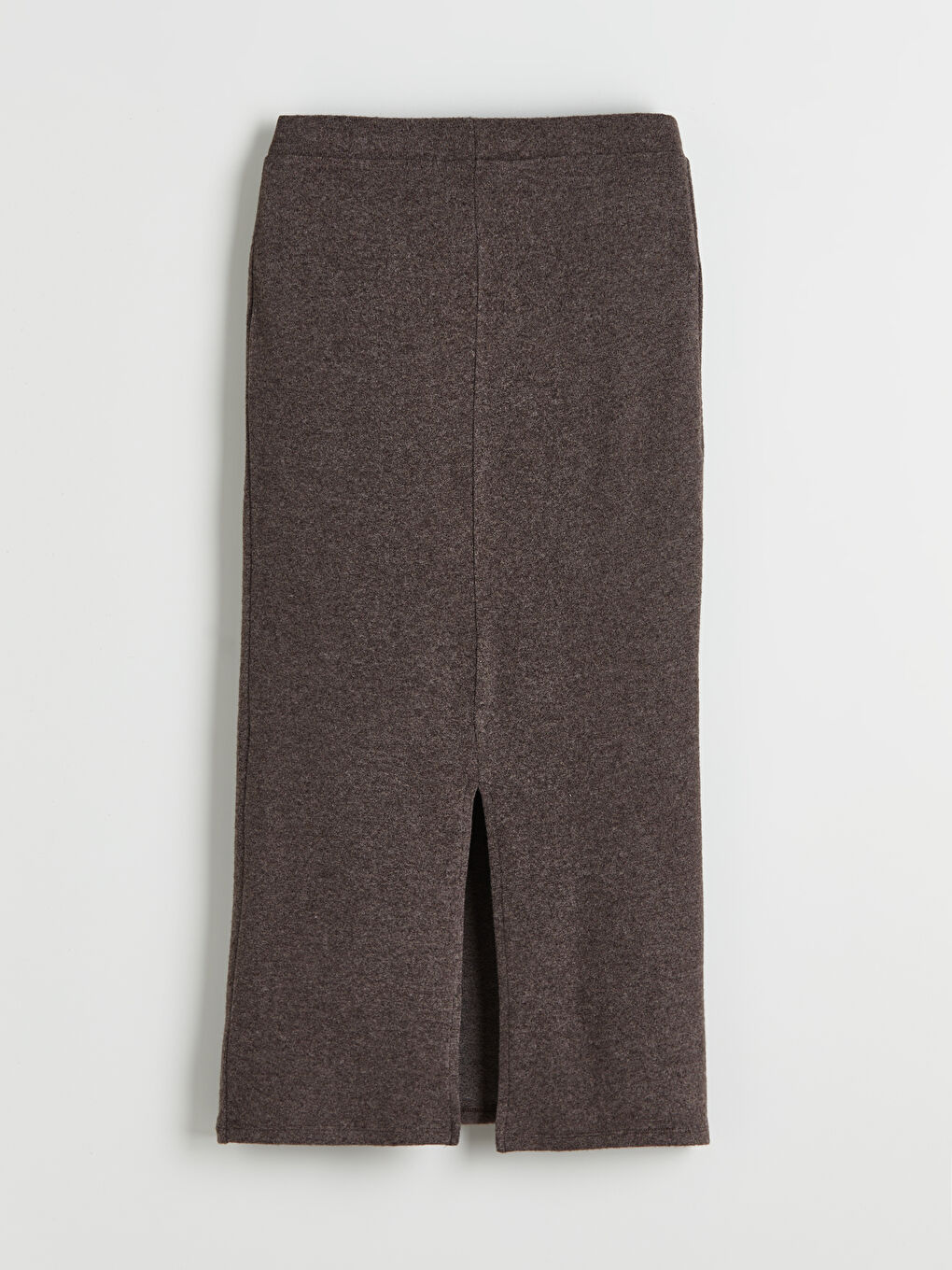 Kahverengi Beli Lastikli Yırtmaçlı Triko Etek-1