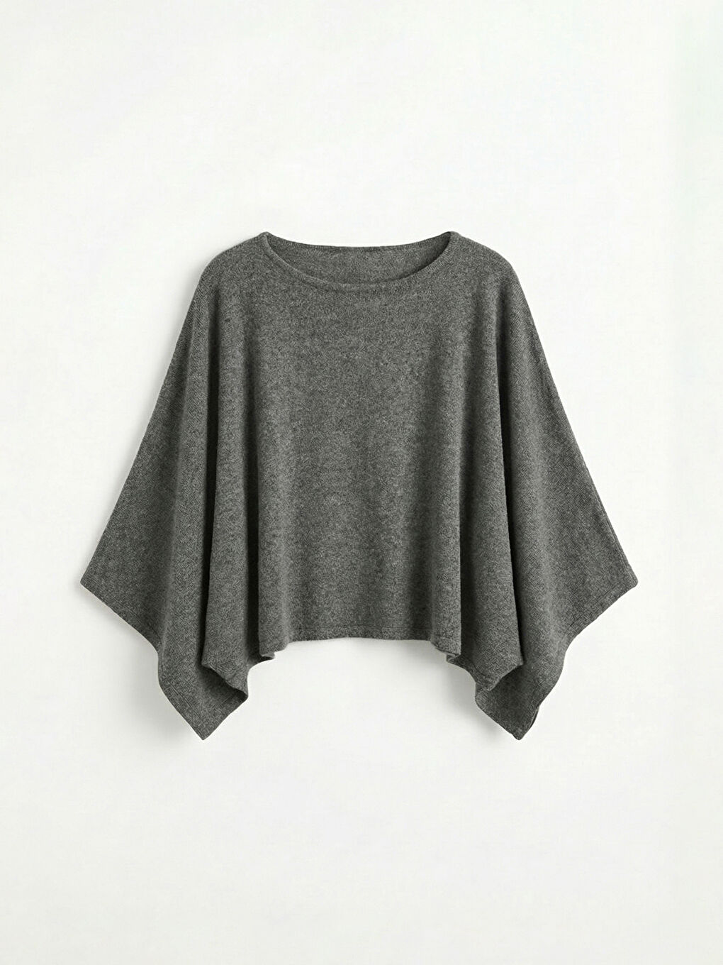 Antrasit Kayık Yaka Oversize Kadın Triko Panço