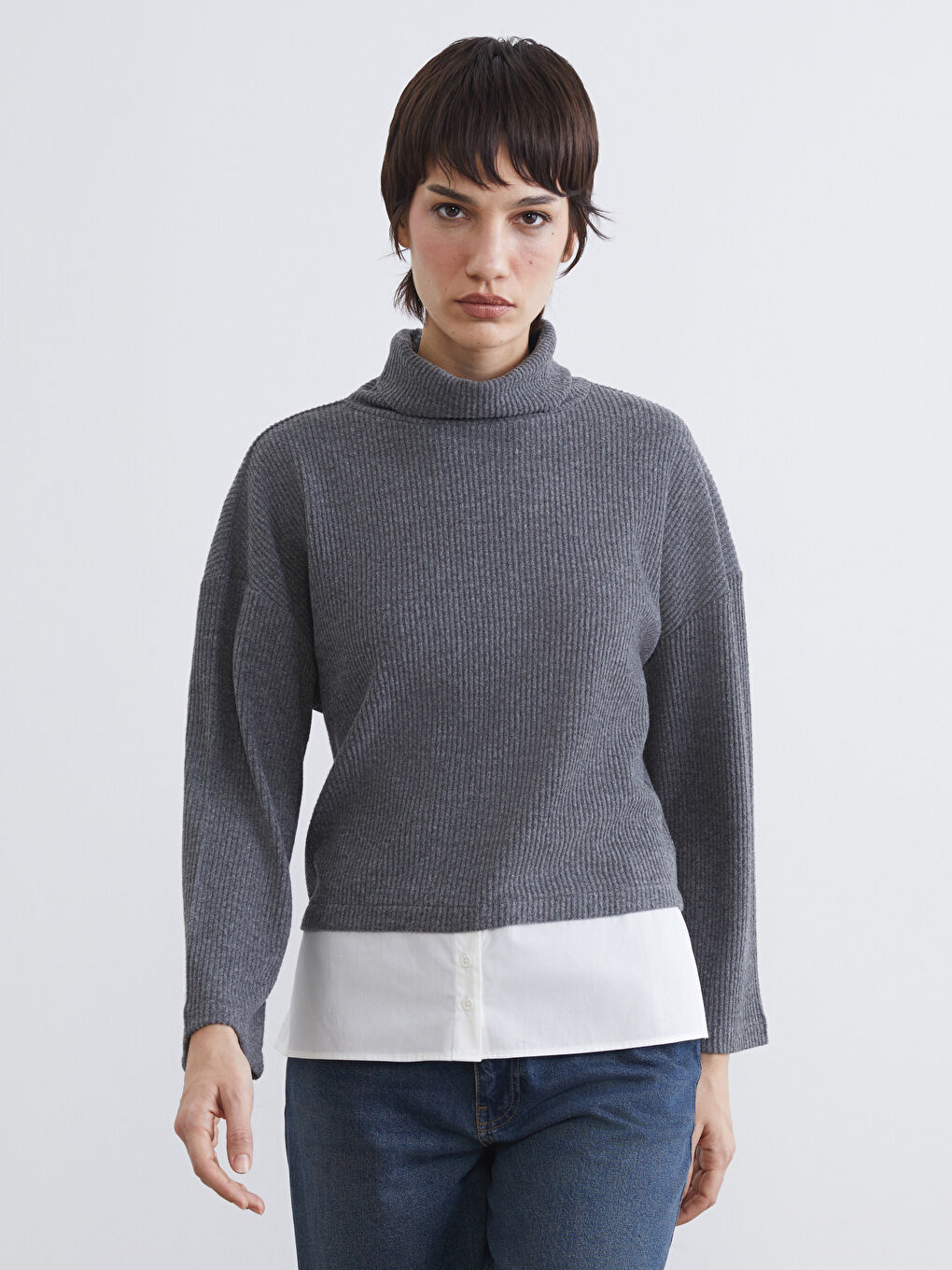 Antrasit Balıkçı Yaka Kadın Triko Kazak