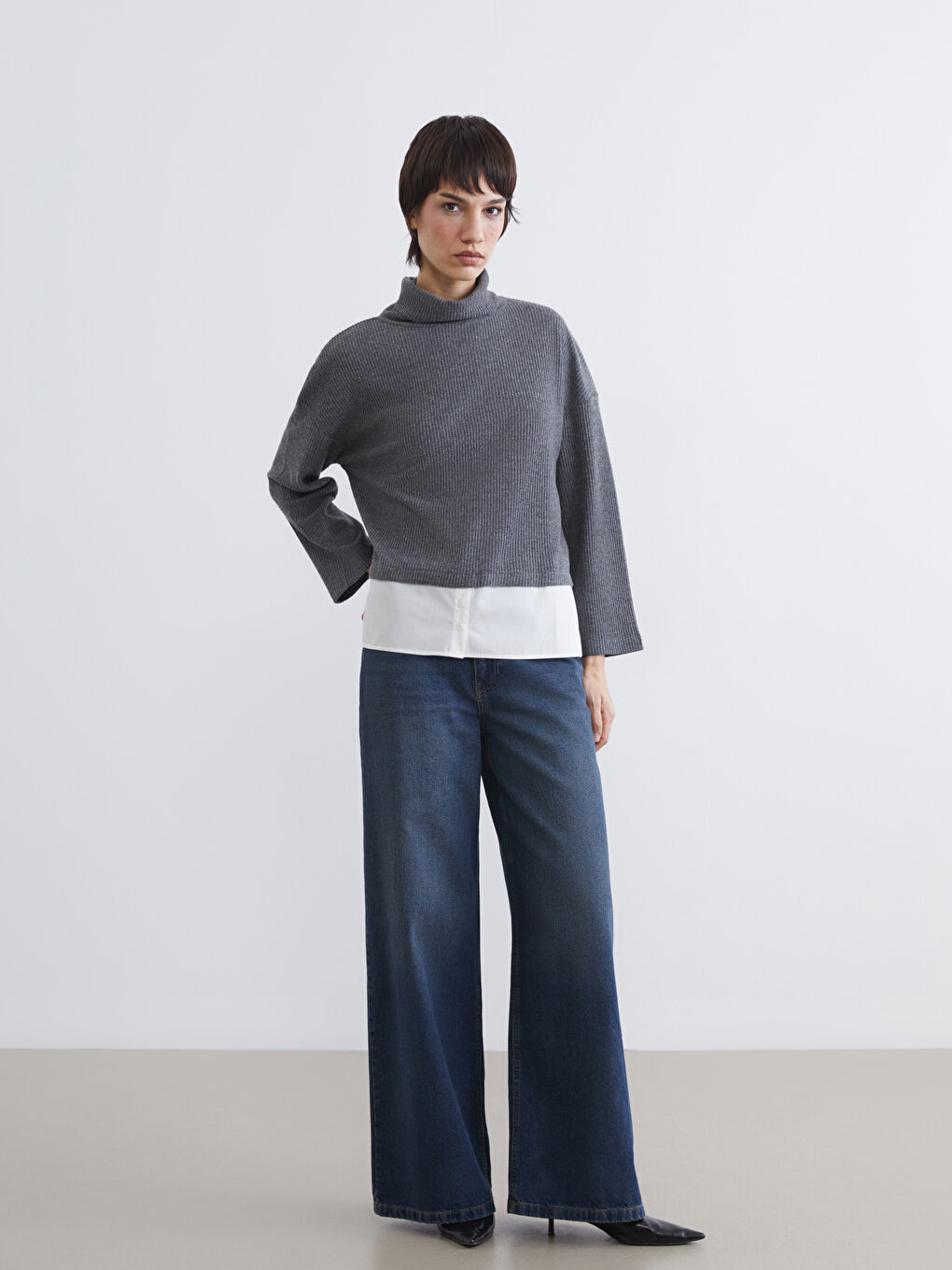 Antrasit Balıkçı Yaka Kadın Triko Kazak-1