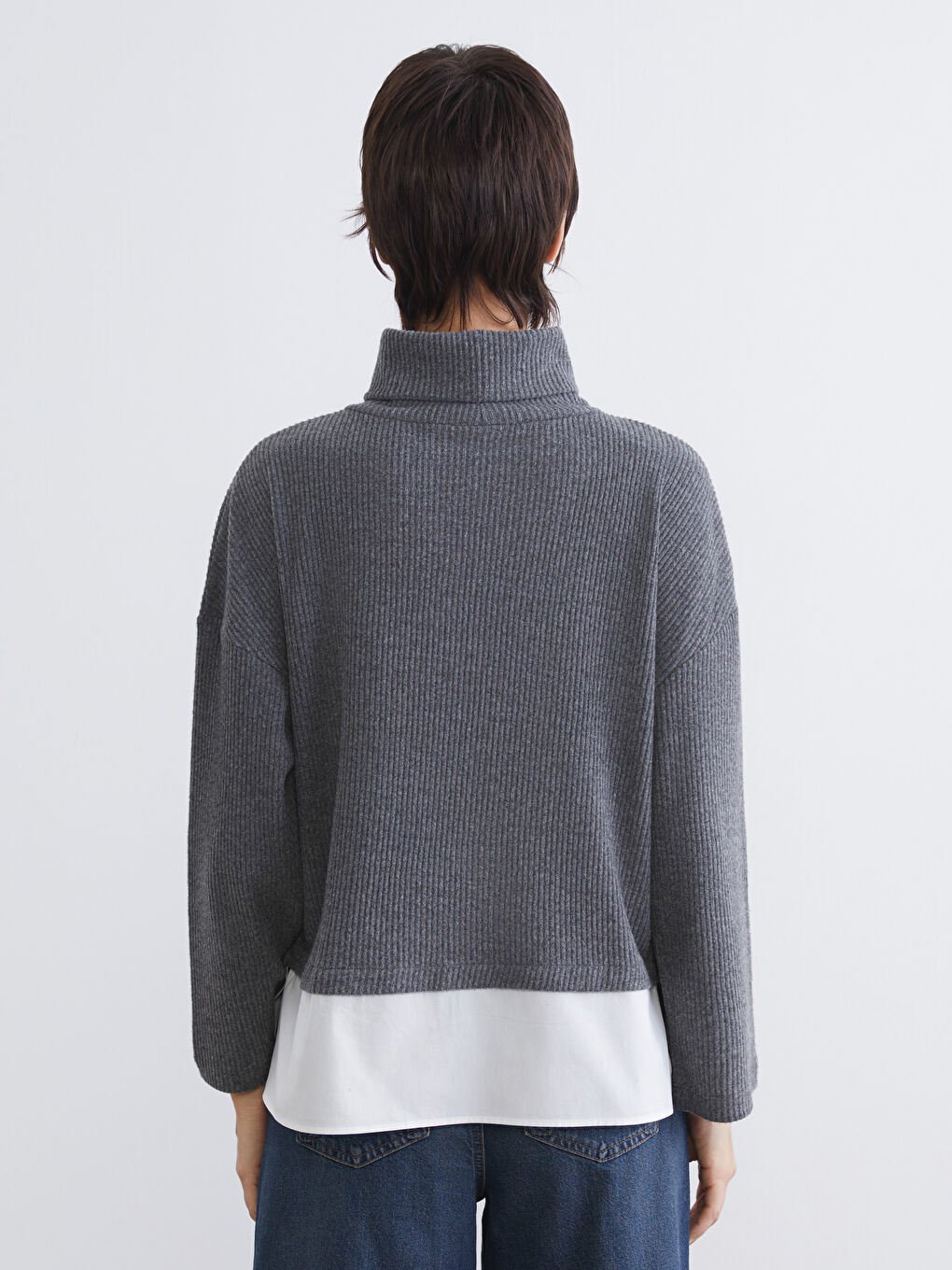 Antrasit Balıkçı Yaka Kadın Triko Kazak-3