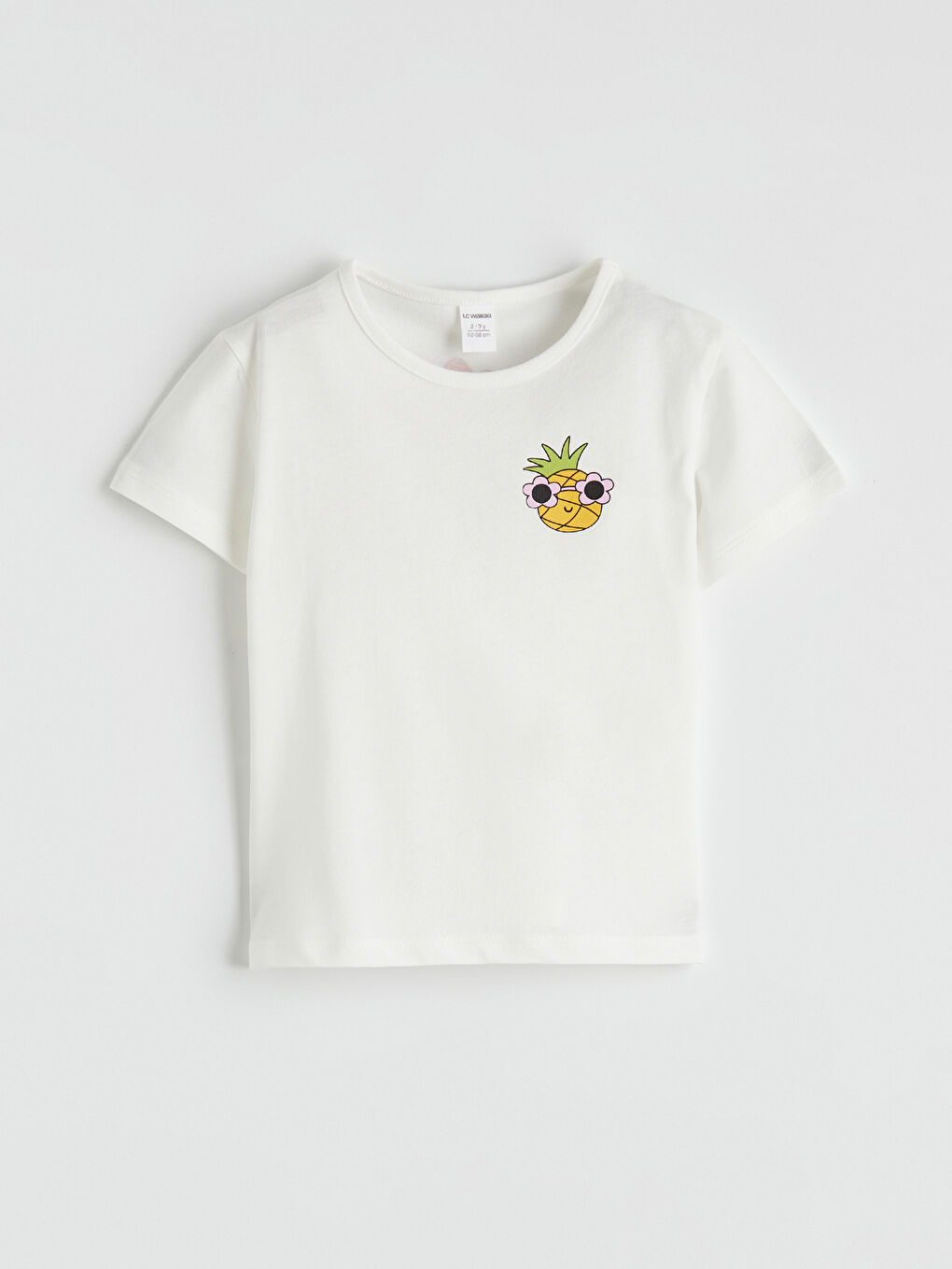 Beyaz Bisiklet Yaka Kız Çocuk Tişört	-1