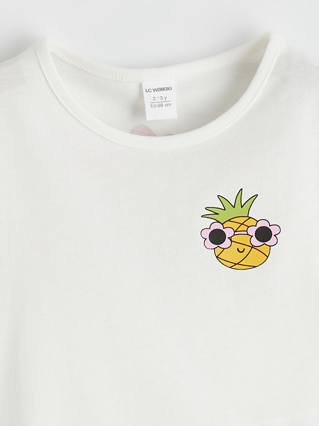 Beyaz Bisiklet Yaka Kız Çocuk Tişört	-2