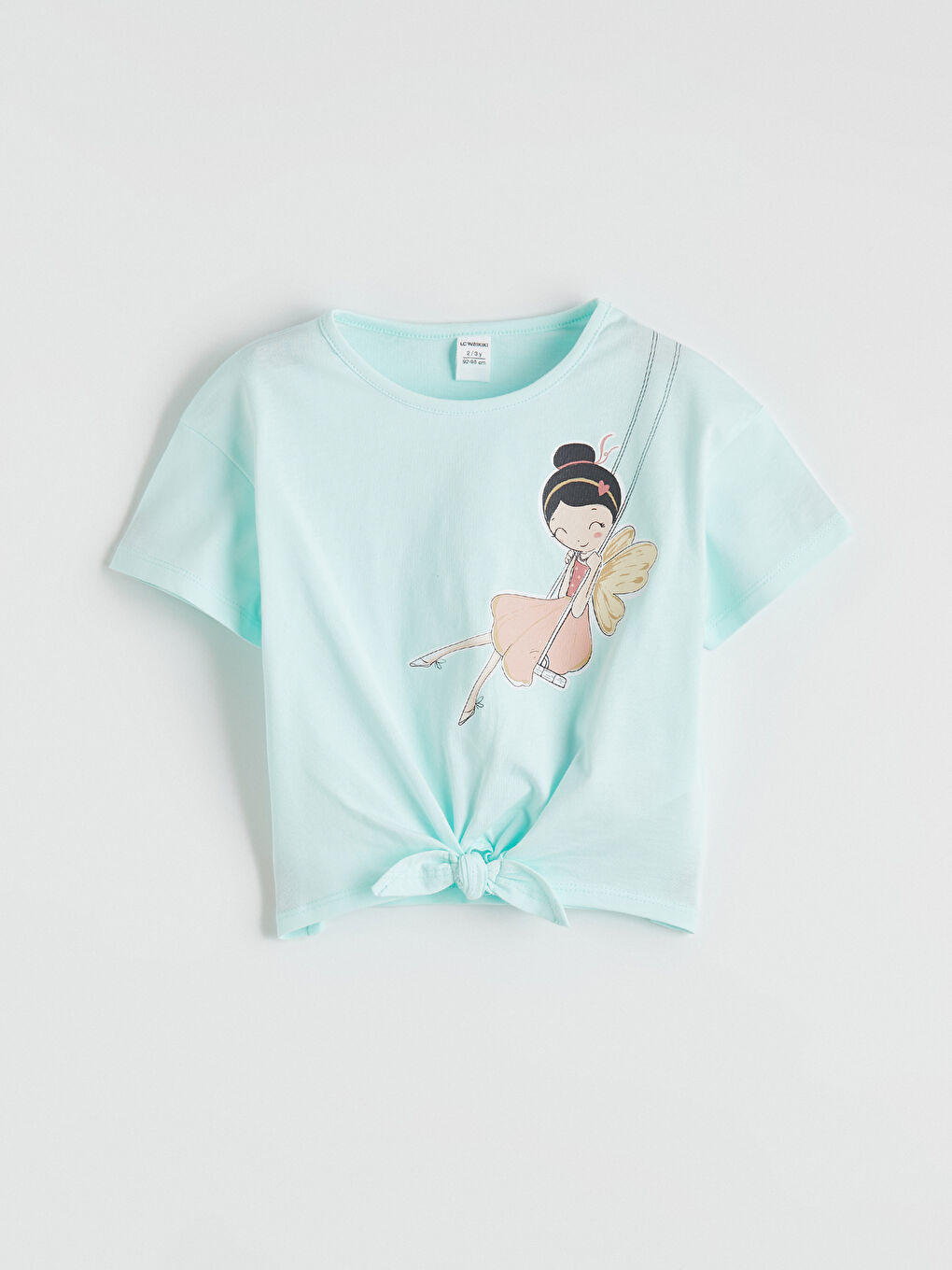 Turkuaz Bisiklet Yaka Baskılı Kız Çocuk Tişört