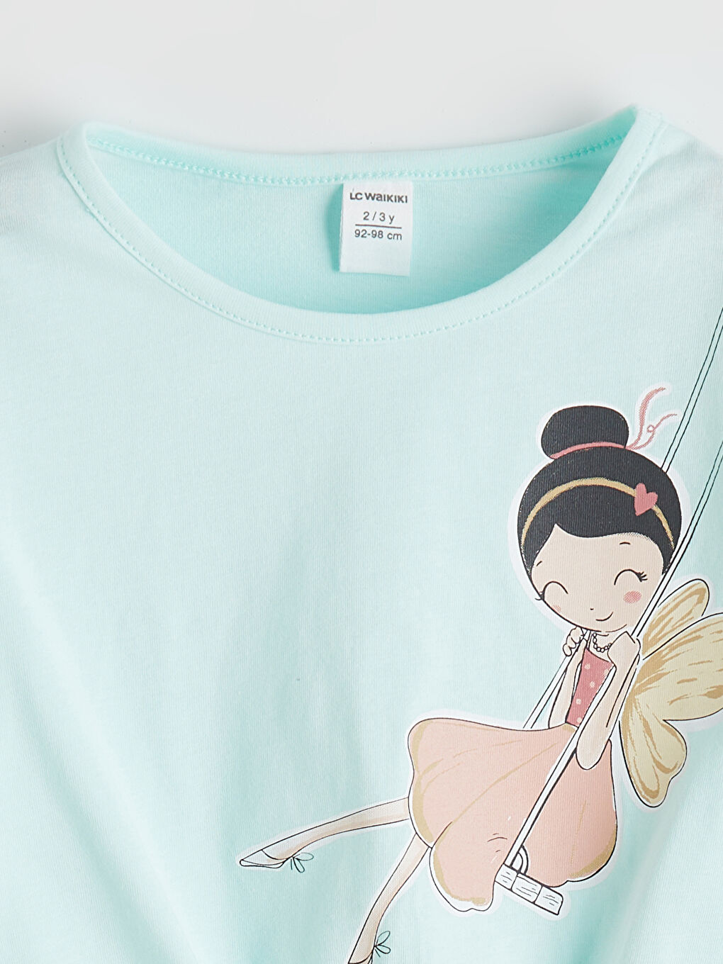 Turkuaz Bisiklet Yaka Baskılı Kız Çocuk Tişört-1