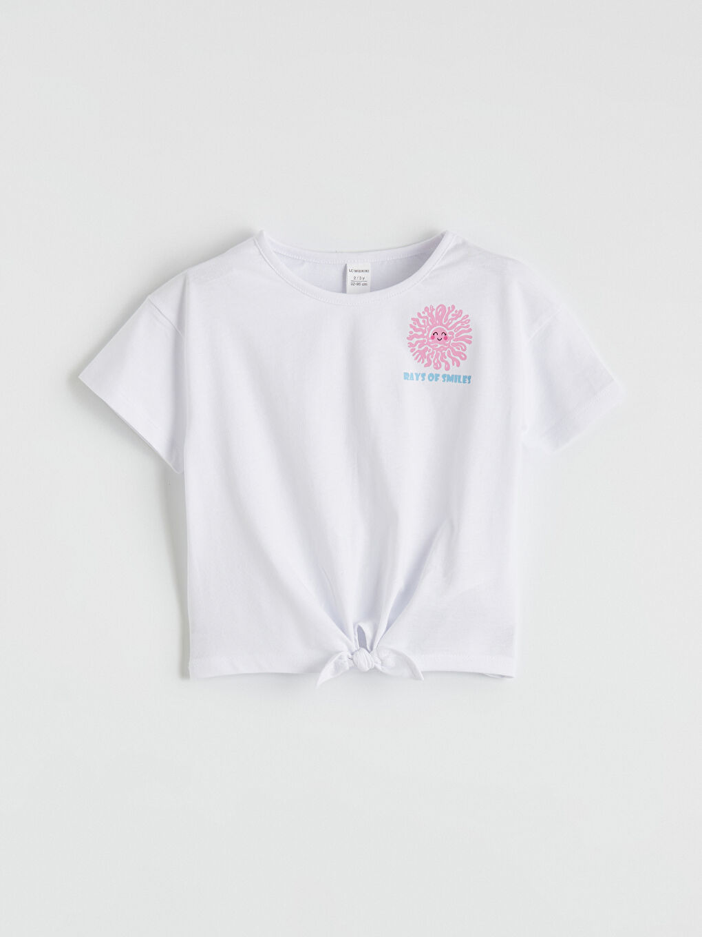 Beyaz Bisiklet Yaka Baskılı Kız Çocuk Tişört-1