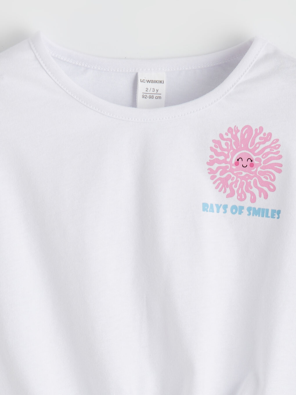 Beyaz Bisiklet Yaka Baskılı Kız Çocuk Tişört-2