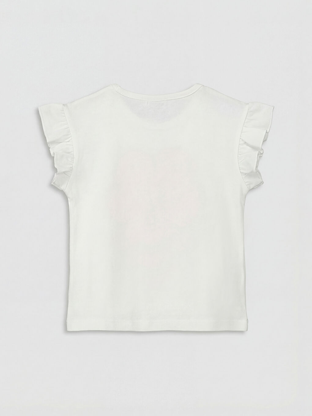 Beyaz Bisiklet Yaka Baskılı Kız Çocuk Fırfırlı Tişört-1