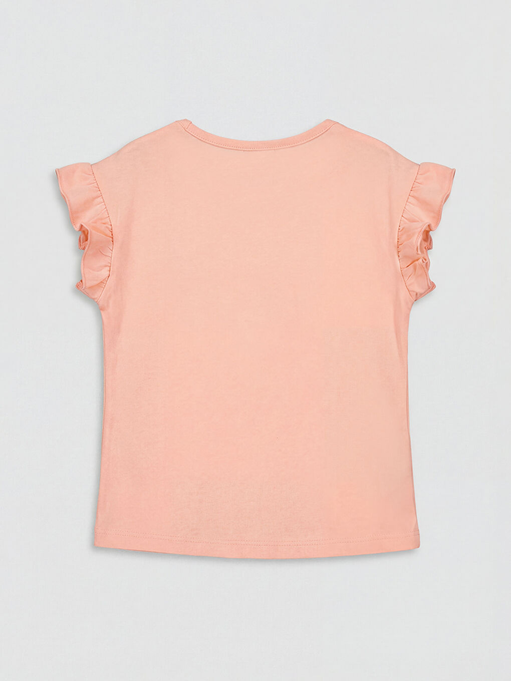 Pembe Bisiklet Yaka Baskılı Kız Çocuk Fırfırlı Tişört-1