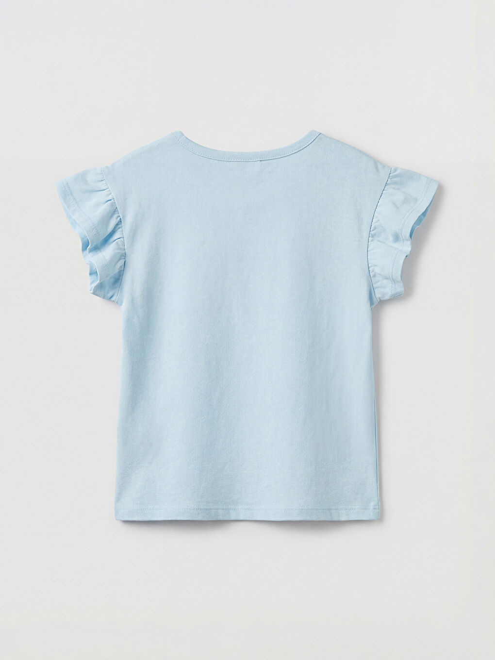 Mavi Bisiklet Yaka Baskılı Kız Çocuk Fırfırlı Tişört-1