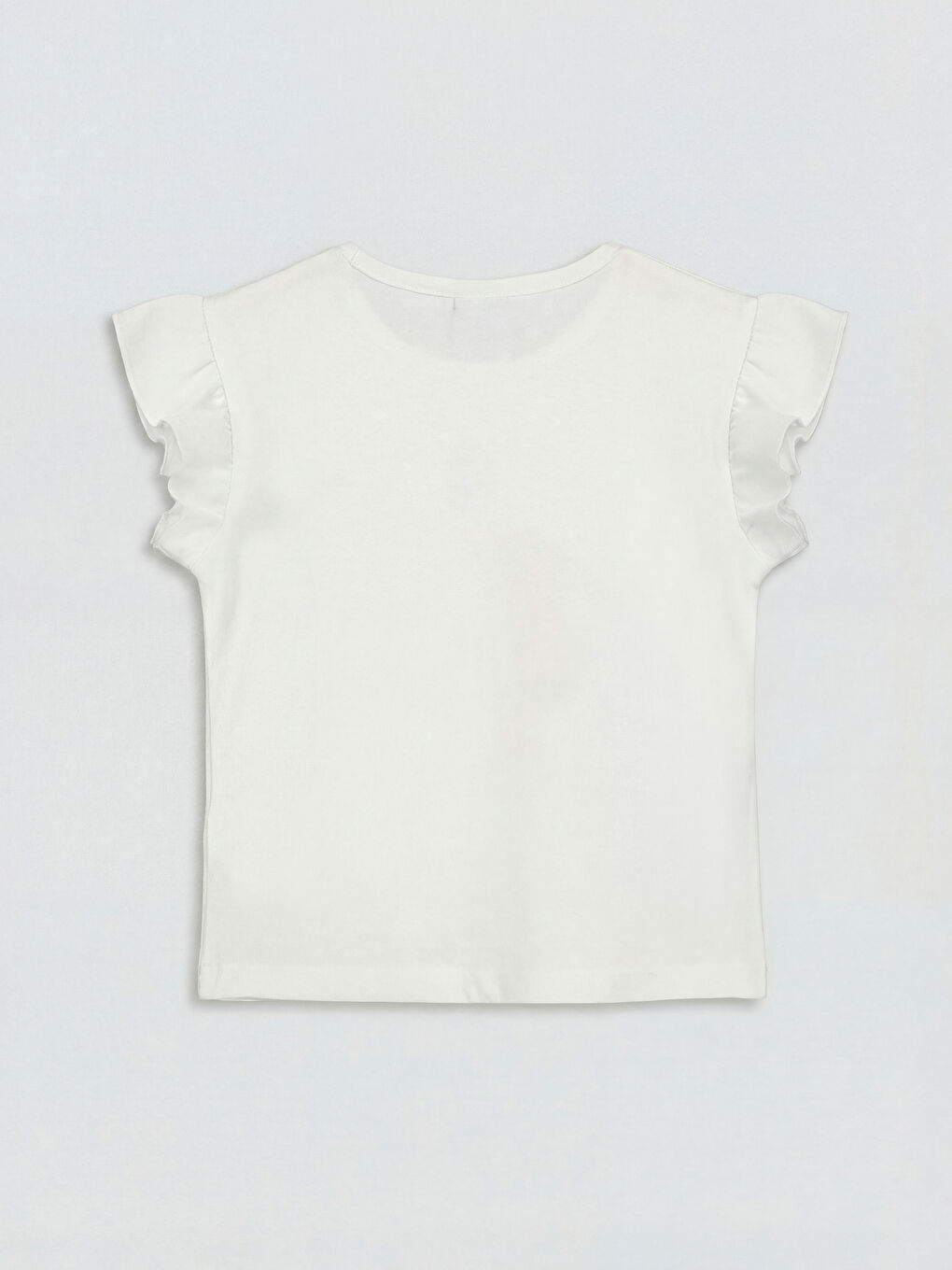 Beyaz Bisiklet Yaka Baskılı Kız Çocuk Fırfırlı Tişört-1