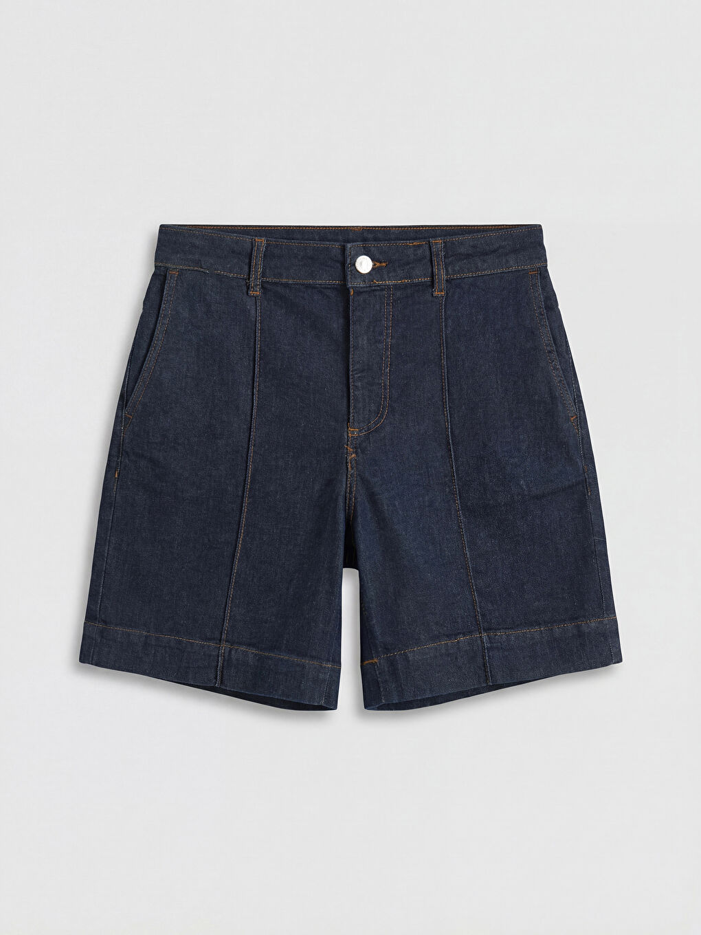 İndigo Yüksek Bel Bermuda Fit Kadın Jean Şort-4