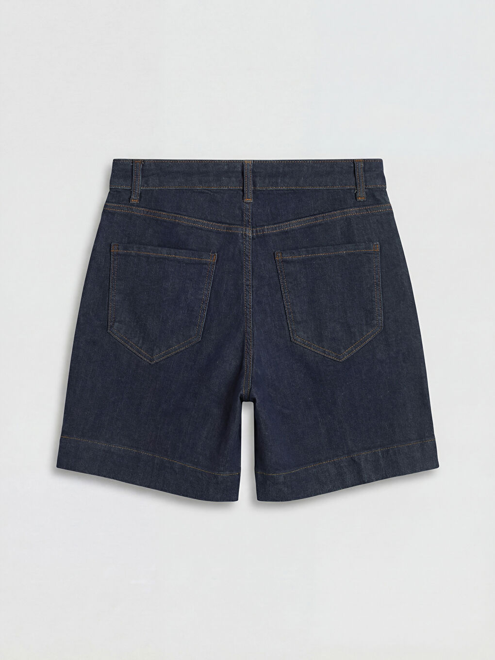 İndigo Yüksek Bel Bermuda Fit Kadın Jean Şort-5