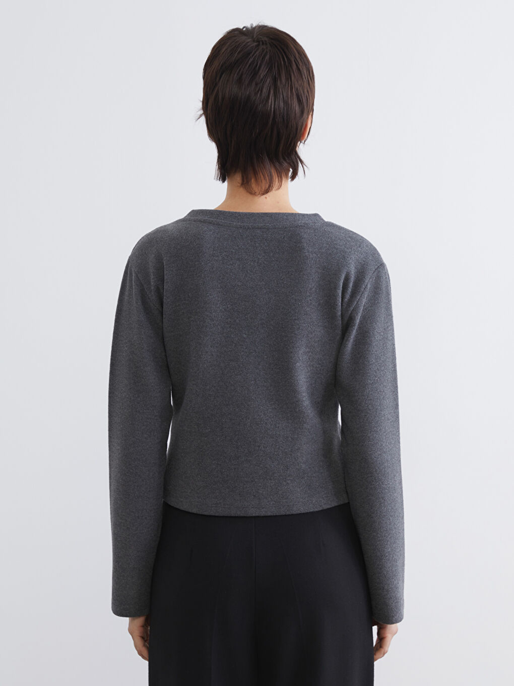 Antrasit V Yaka Kadın Triko Hırka-3