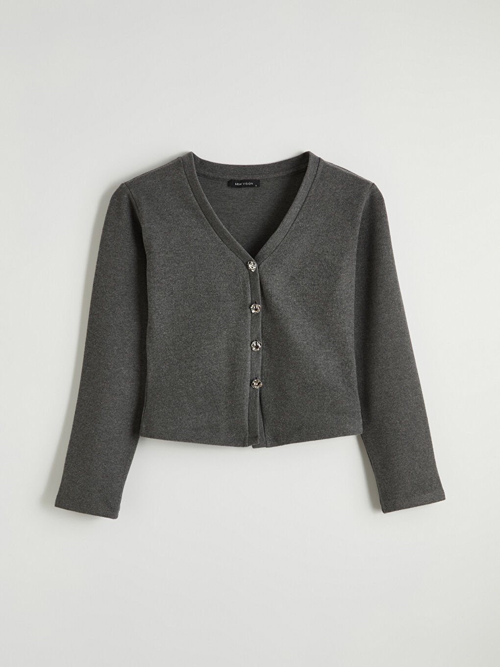 Antrasit V Yaka Kadın Triko Hırka-4