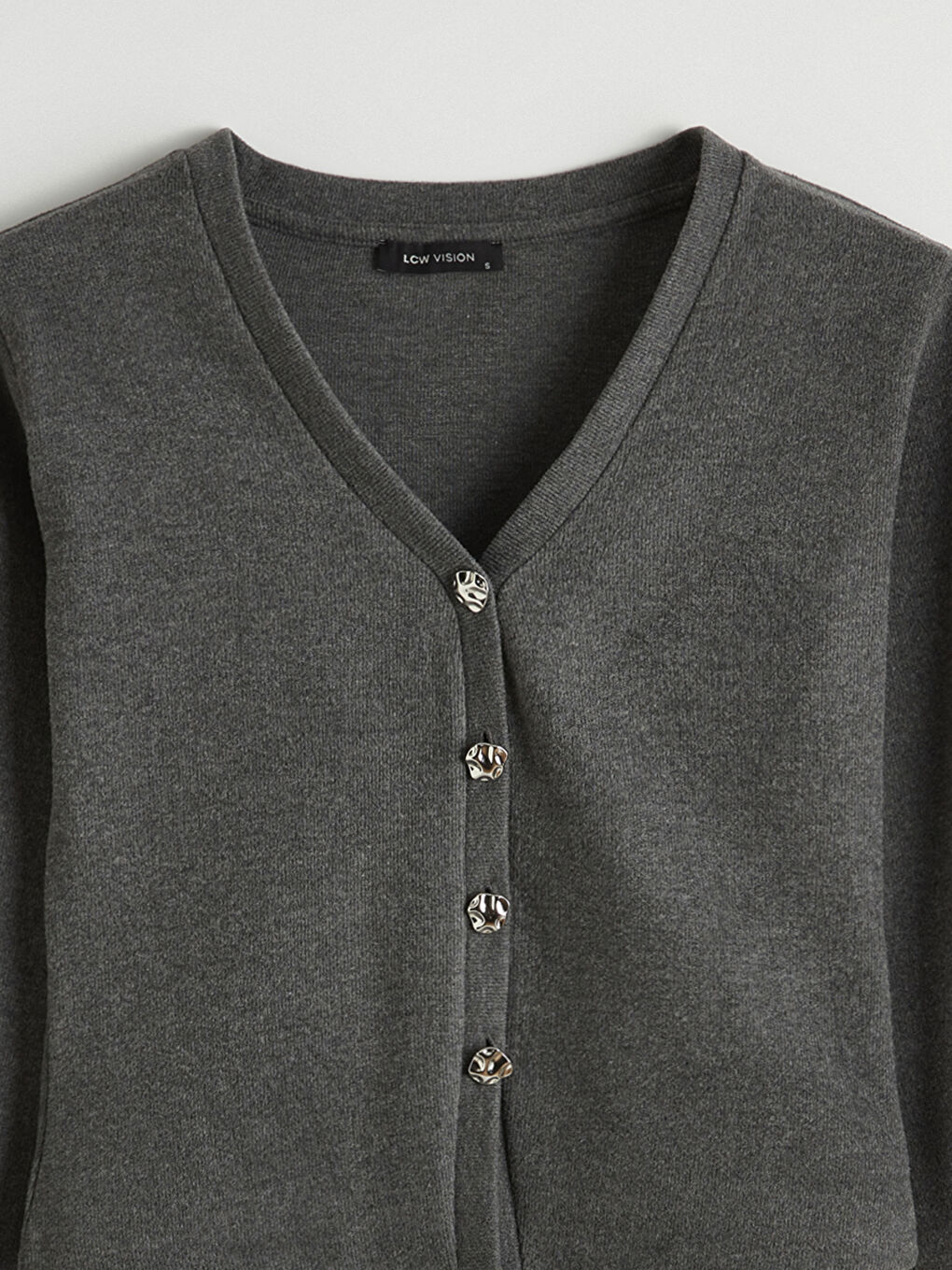 Antrasit V Yaka Kadın Triko Hırka-5