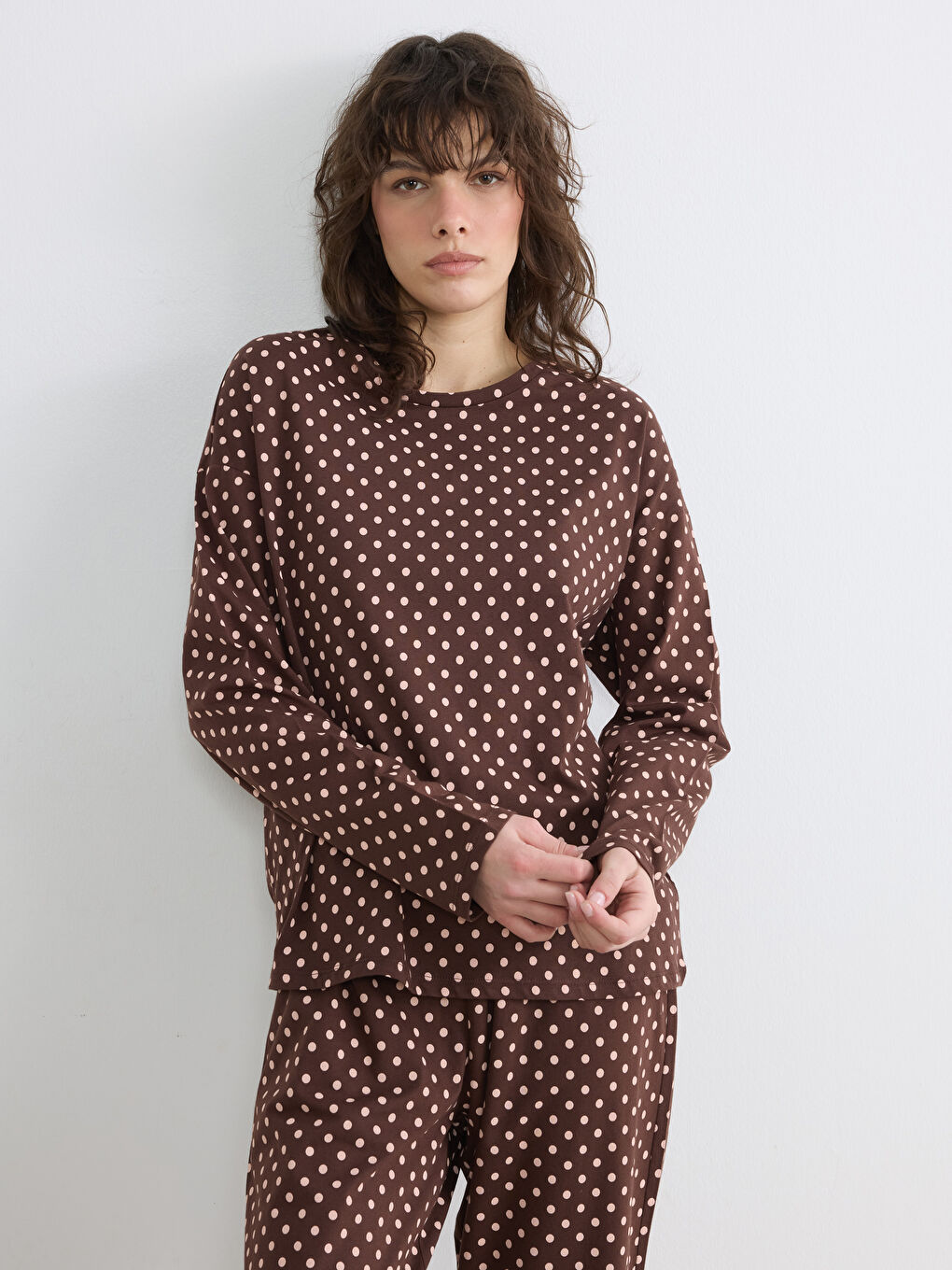 Polka Dot Women's Pajama Set with a Crew Neck-1