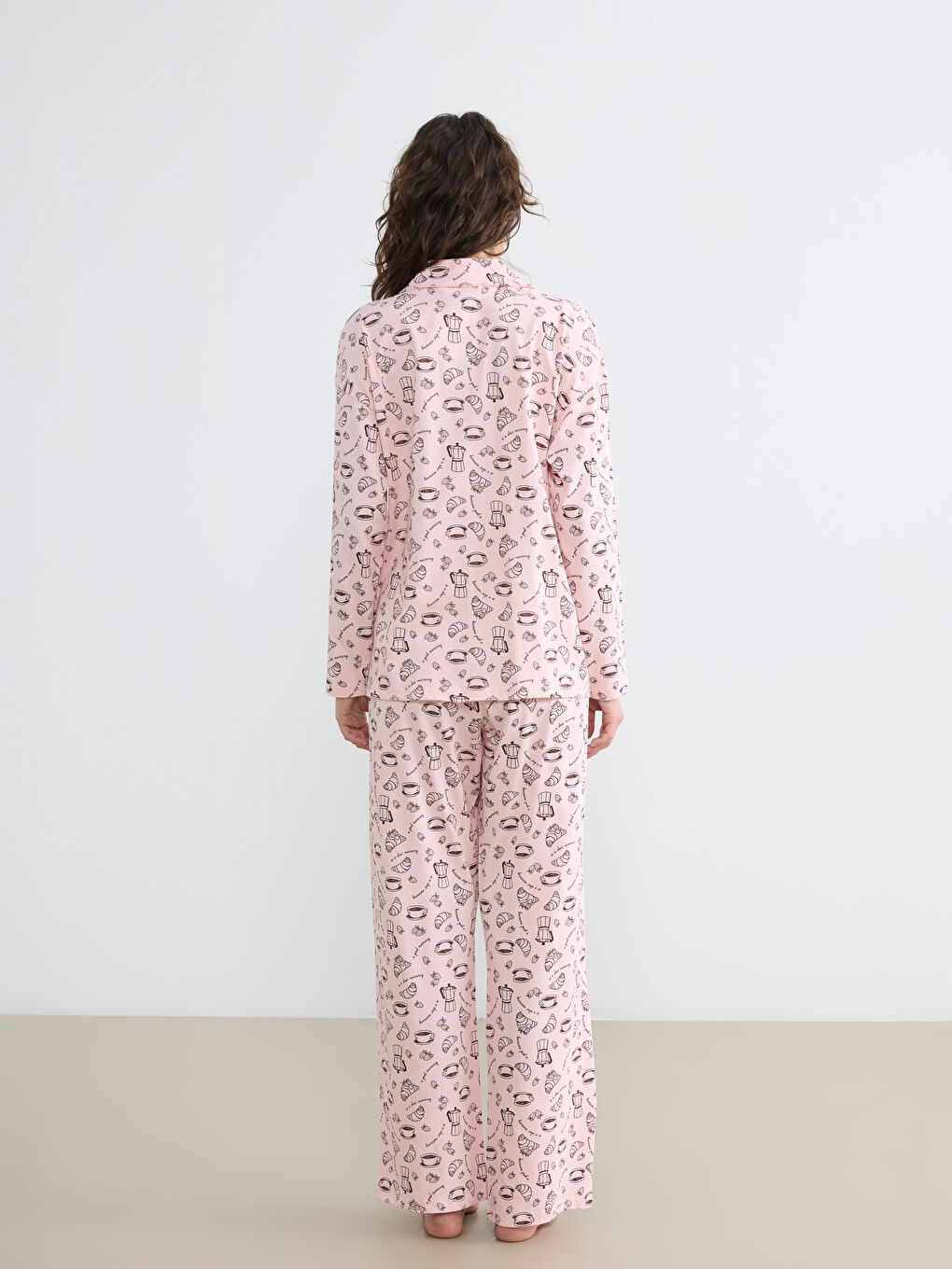 Women's Pajama Set with a Collared, Patterned Top-3