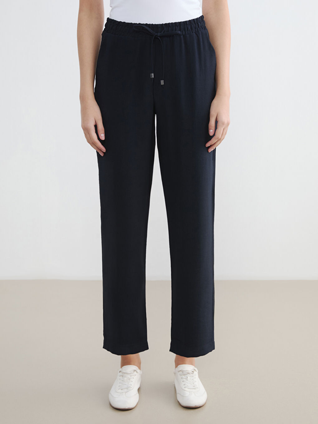 Lacivert Beli Lastikli Kadın Pantolon-1