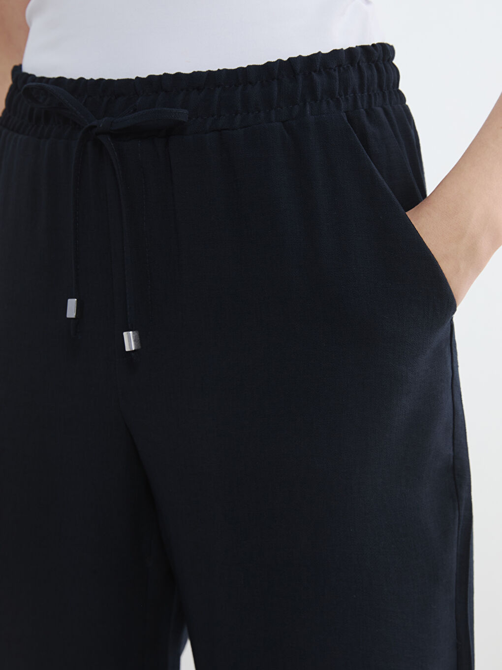 Lacivert Beli Lastikli Kadın Pantolon-2