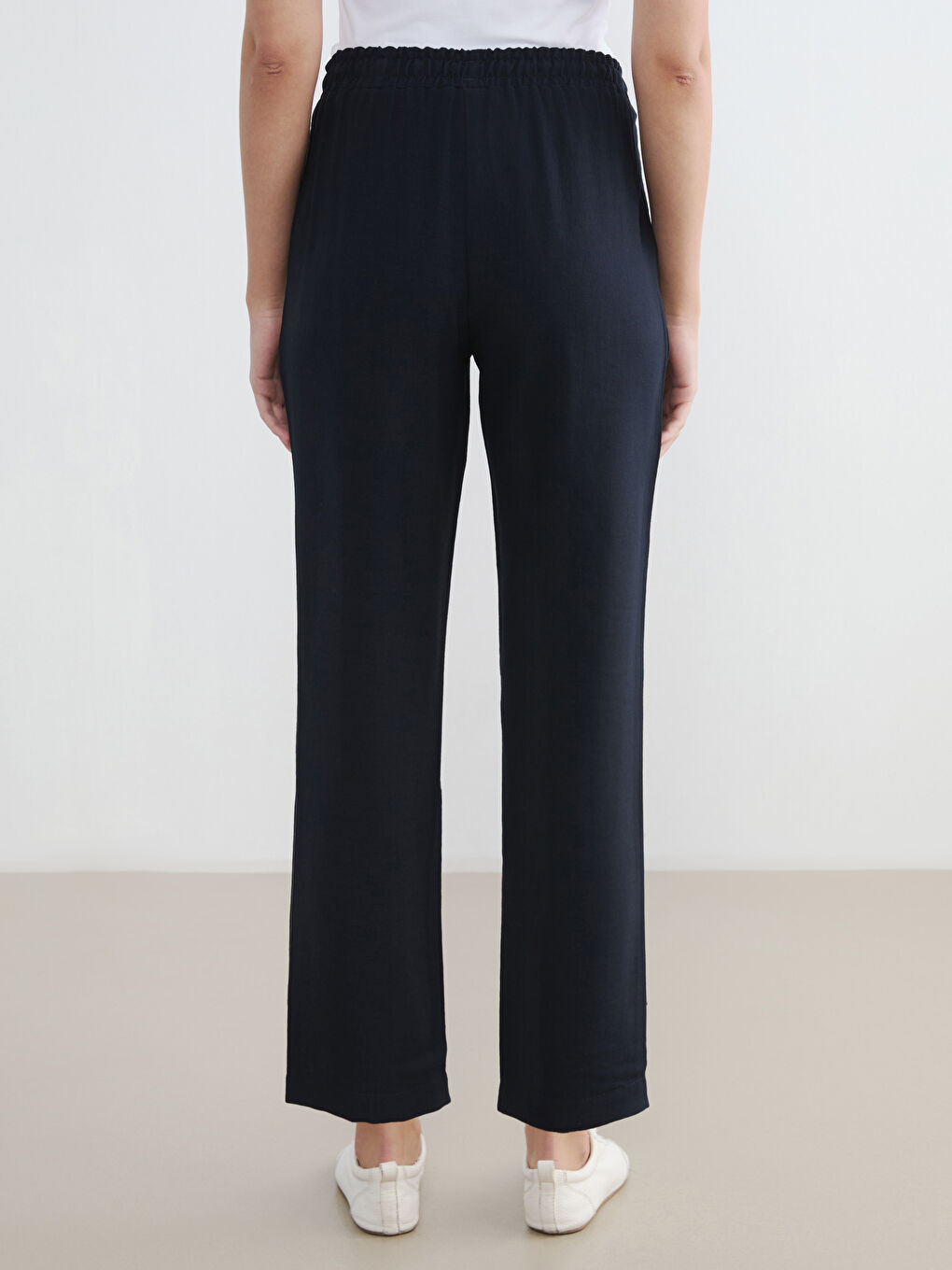 Lacivert Beli Lastikli Kadın Pantolon-3