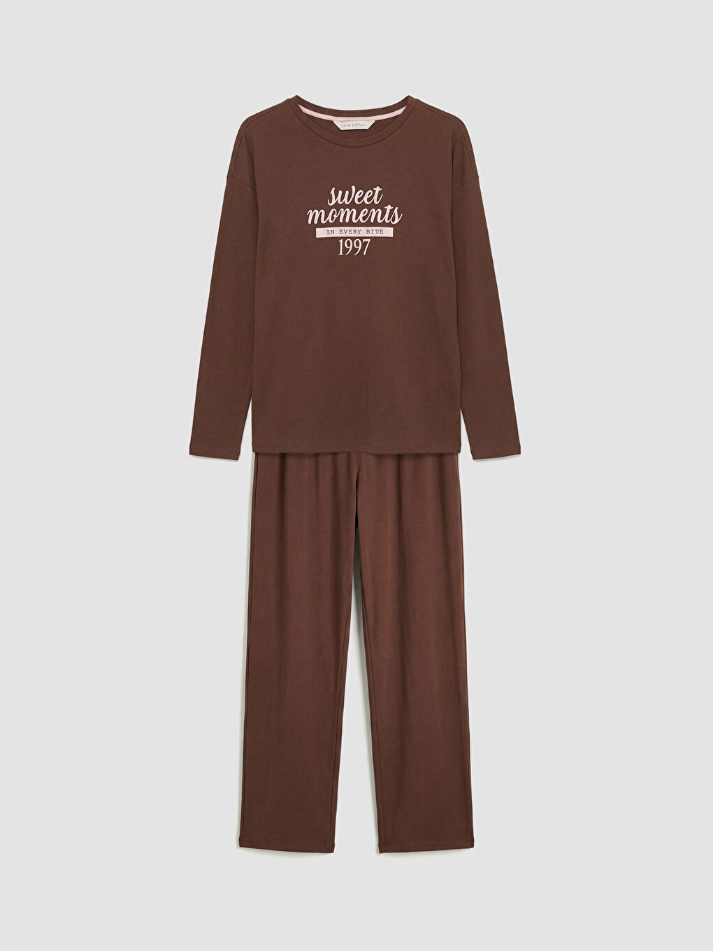 Kahverengi Bisiklet Yaka Baskılı Kadın Pijama Takımı-4