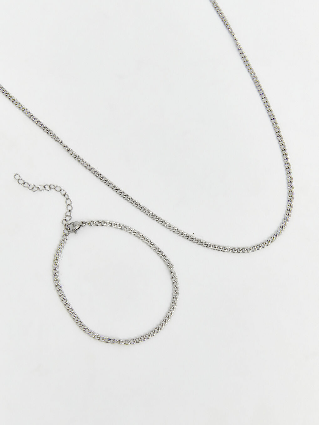 Gri Erkek Zincir Kolye ve Bileklik Seti-1