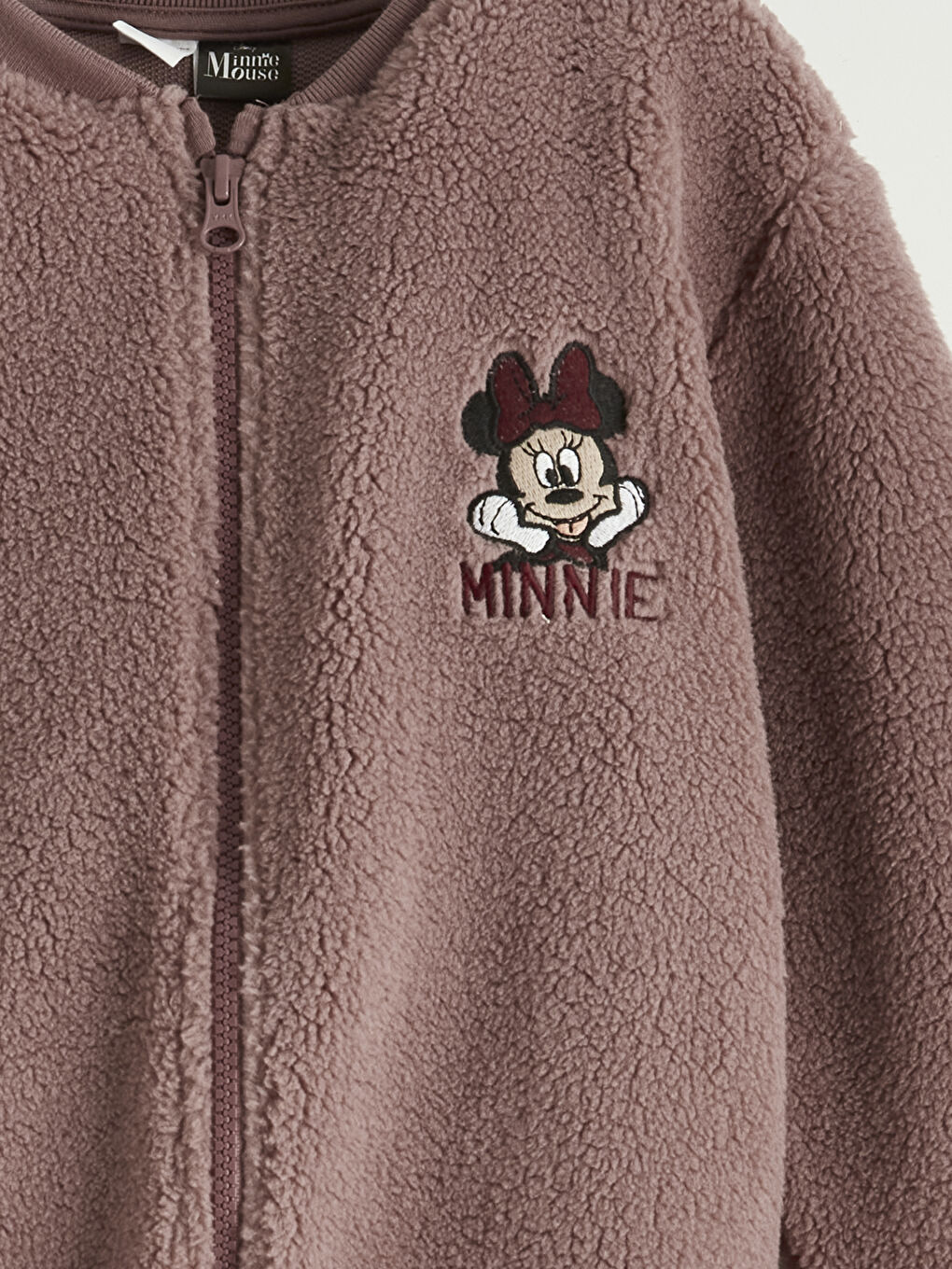 Pembe Minnie Mouse Nakışlı Kız Çocuk Fermuarlı Sweatshirt-3