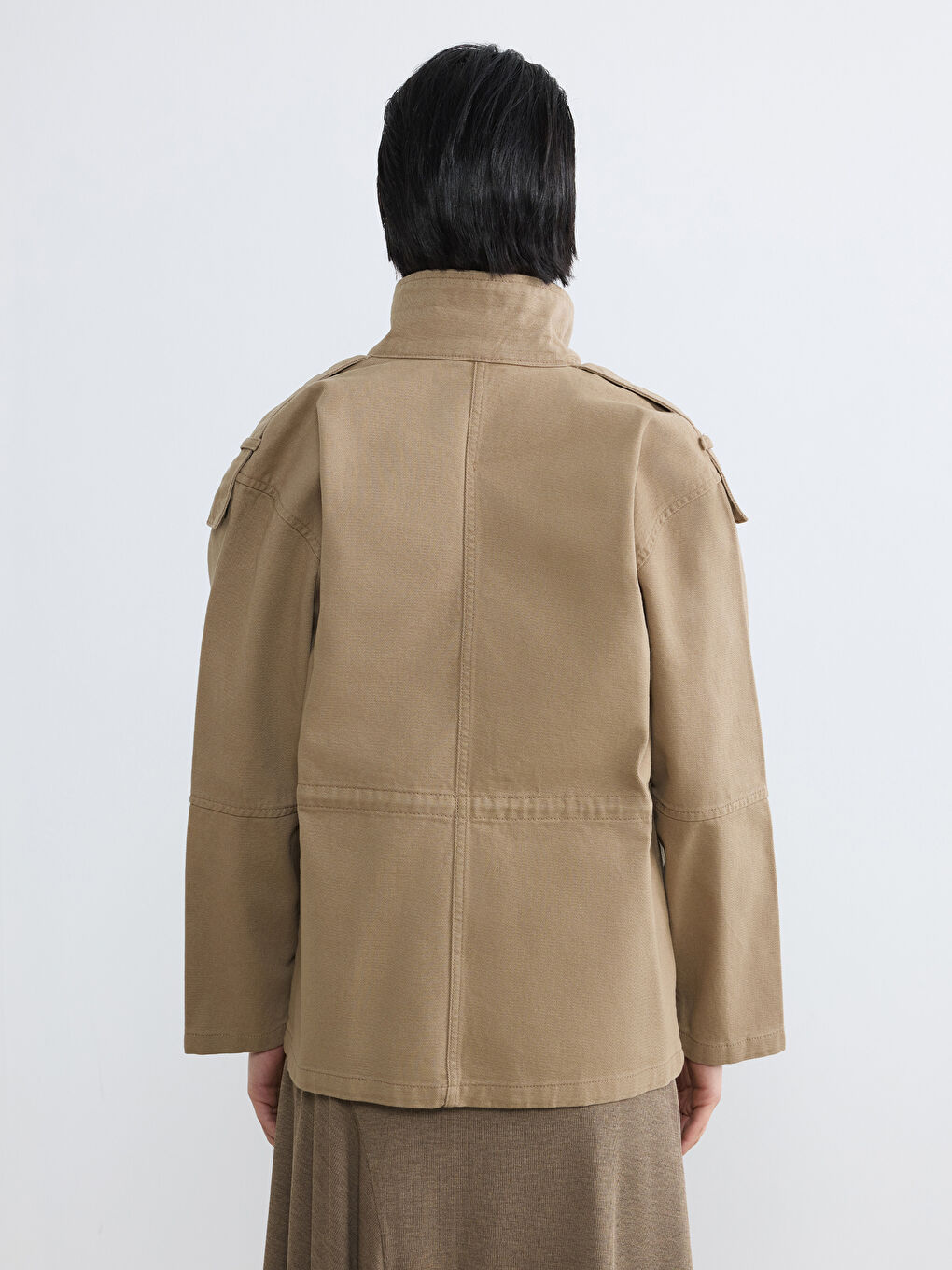 Haki Dik Yaka Kadın Gabardin Ceket-6