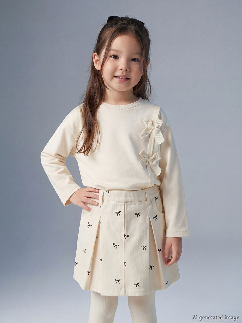 T-shirt fille avec col rond et détail nœud.