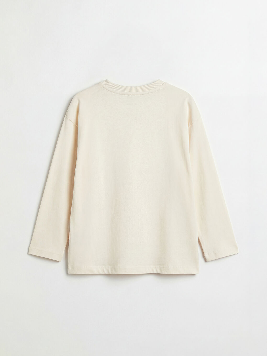 Ekru Bisiklet Yaka Fiyonk Detaylı Kız Çocuk Tişört-1