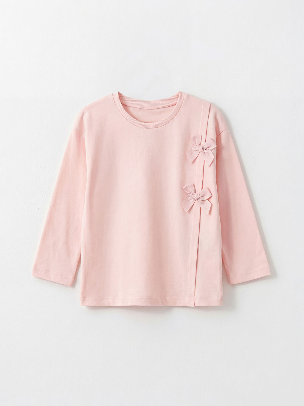 Pembe Bisiklet Yaka Fiyonk Detaylı Kız Çocuk Tişört