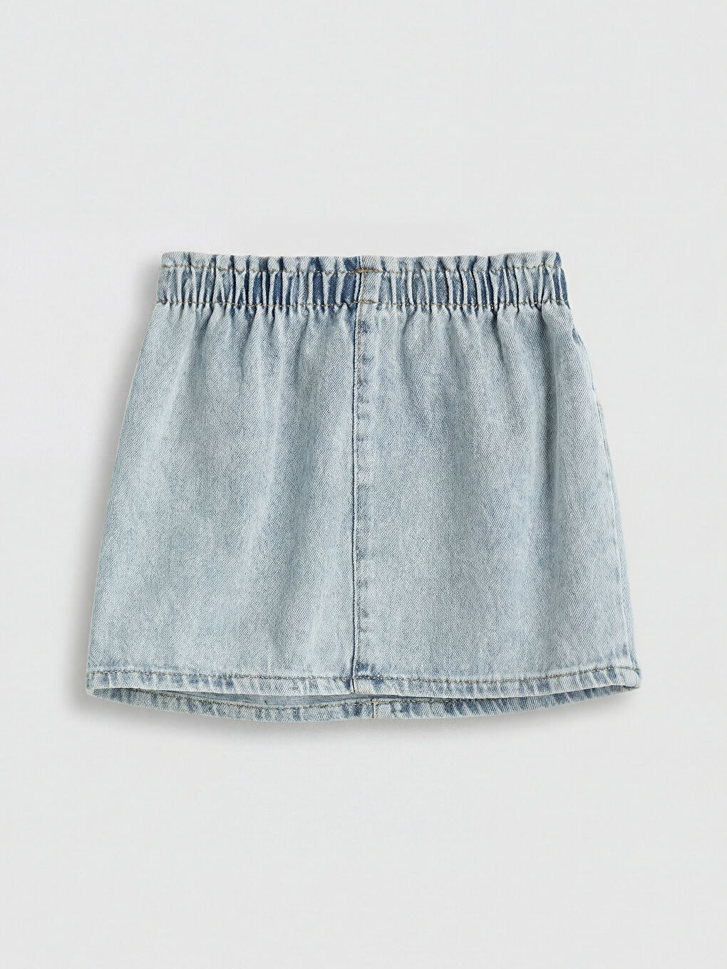 İndigo Çiçek Nakışlı Beli Lastikli Kız Çocuk Jean Etek-1