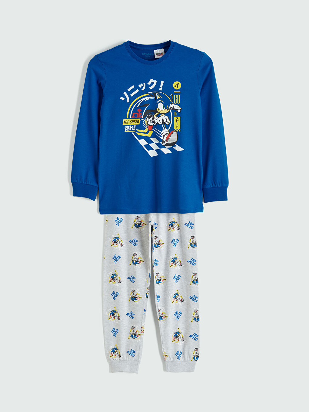 Mavi Bisiklet Yaka Sonic Baskılı Erkek Çocuk Pijama Takım