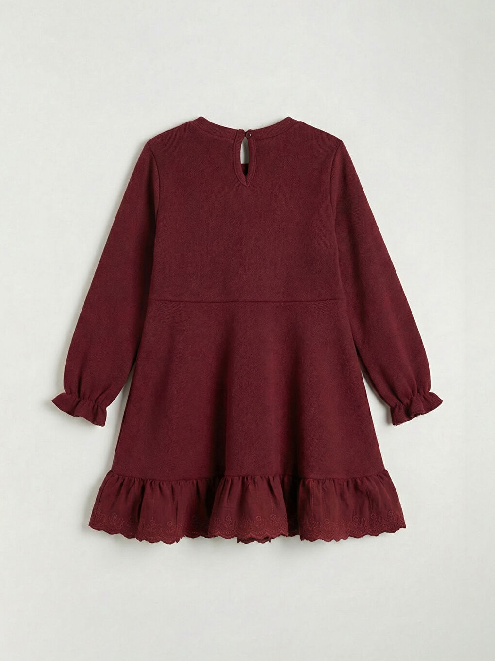 Bordo Nakışlı Uzun Kollu Kız Çocuk Elbise-1