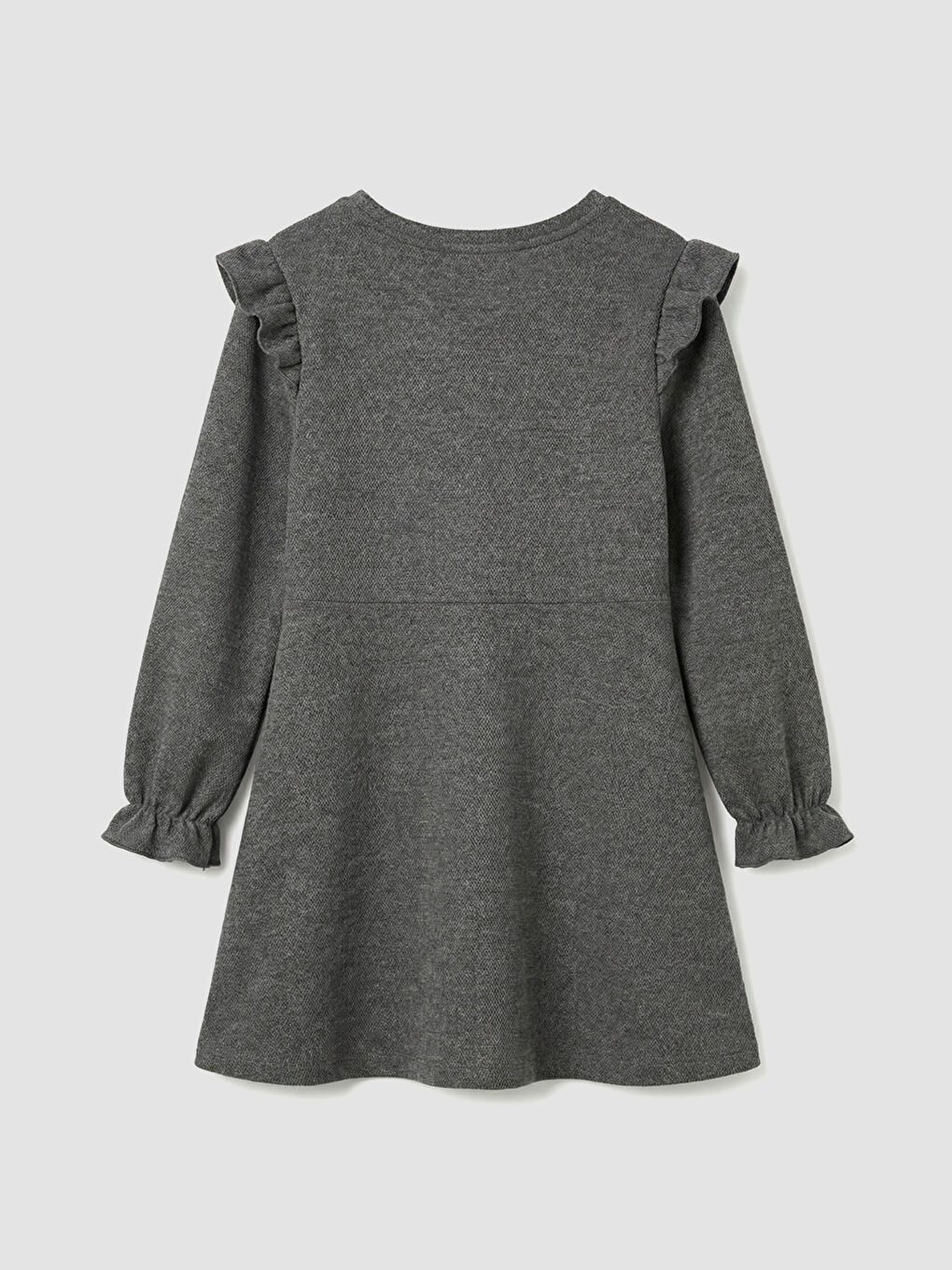 Antrasit Bisiklet Yaka Nakışlı Kız Çocuk Elbise-1